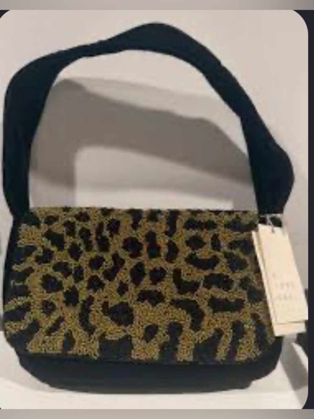 Leopard Print Shoulder Bag in Black and Gold beaded